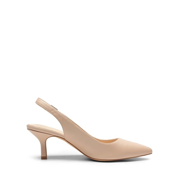 Slingback Pointed Toe Kitten Heel Pumps - NUDE PU - 3